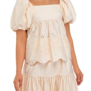 Moon River Square Neck Eyelet Top with Tie Back
